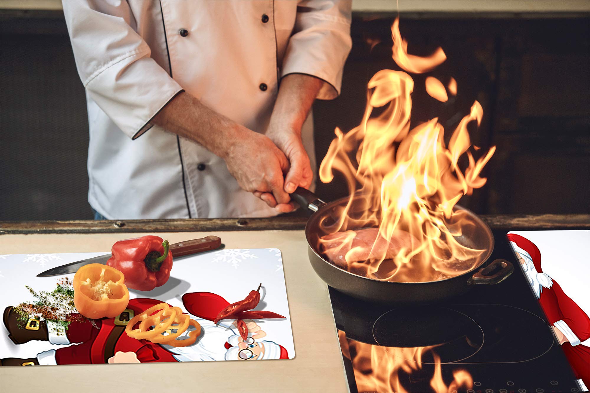 Planche de cuisine en VERRE trempé – Planche à découper en verre – Couvre-plaques de cuisson – UNE PIÈCE (60x52 cm) ou DEUX PIÈCES (30x52 cm chacune);D20 Série de Noël