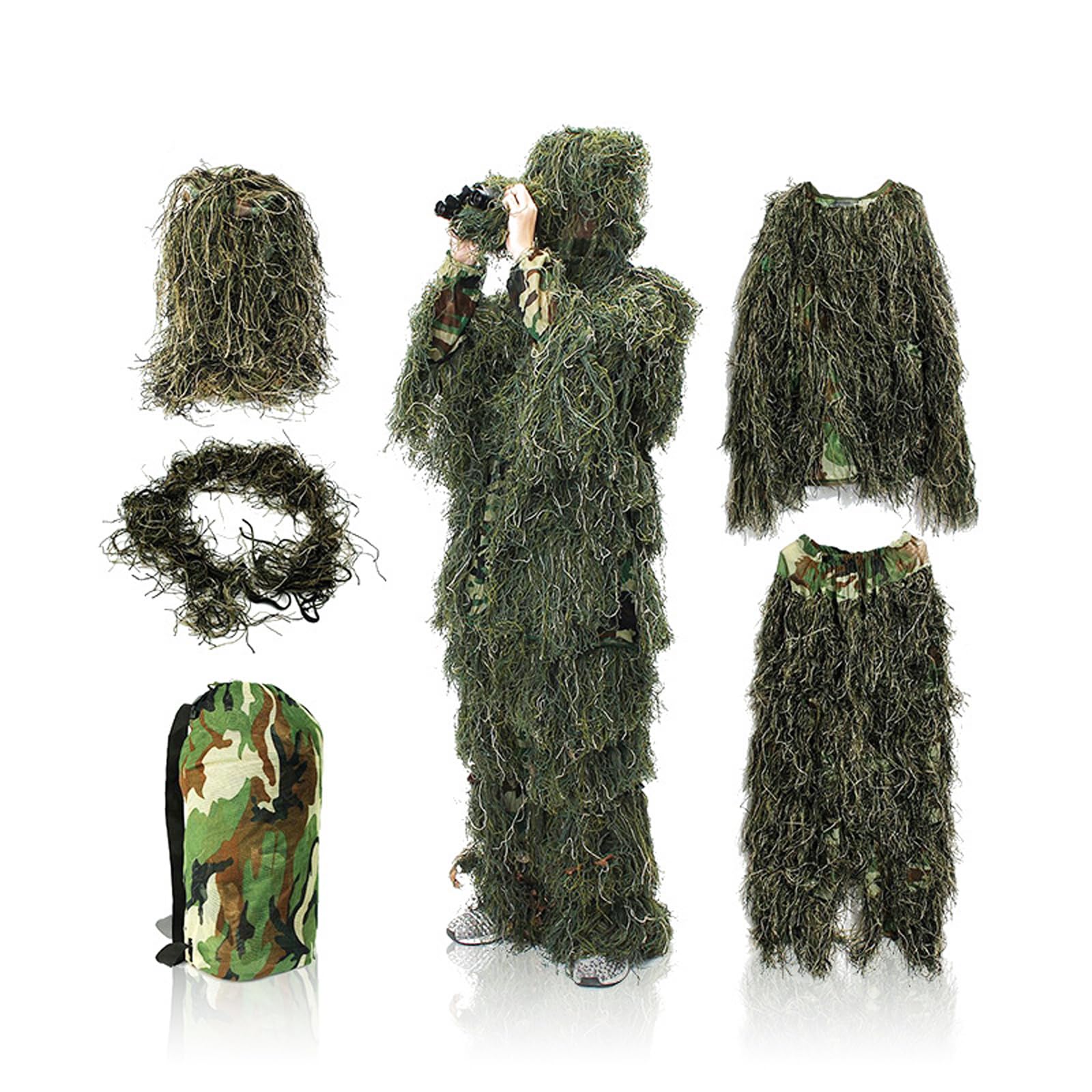 Maizoon 5 en 1 Traje Ghillie 3 Estilos de Ropa de Camuflaje Ideales para la Caza Militar Francotirador Airsoft y Paintball