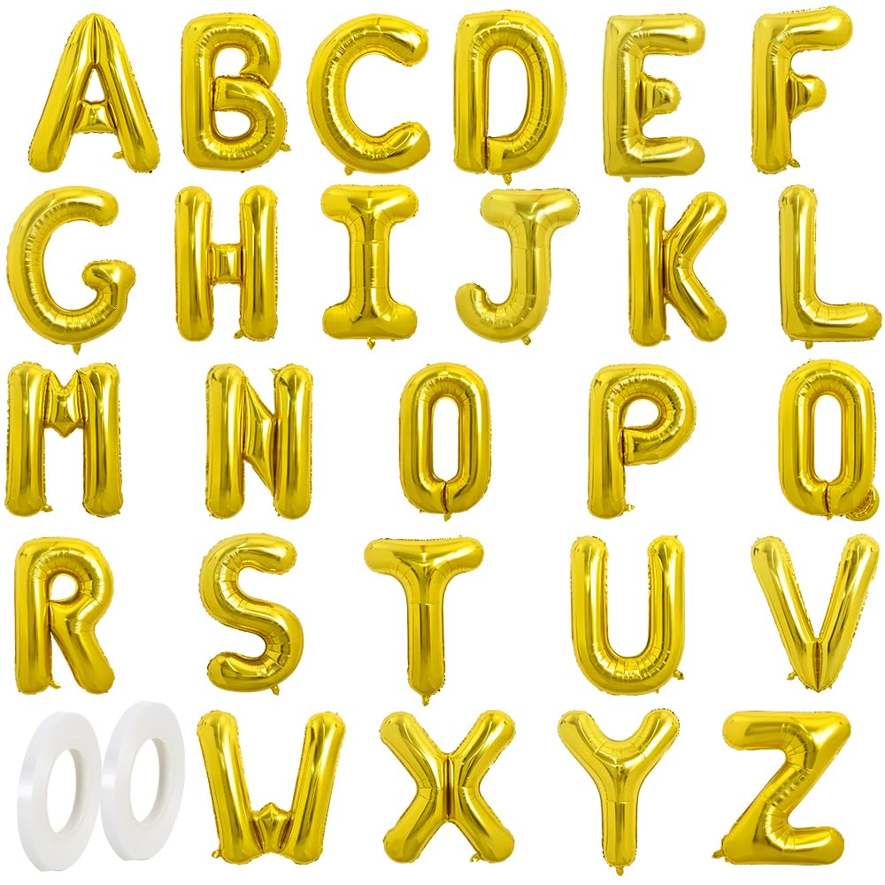 TONIFUL 16 Inch Gold Letter A-Z Balloons,Custom Phrase Mylar Foil Alphabet Letter DIY Personalized Phrase Banner for Birthday Anniversary Celebration
