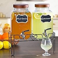 Vista 6 de 2 Pack1Gallon Glass Drink Dispenser with Stand&Bamboo Lids&Fruit Infuser,304 Stainless Steel Leak-Proof Spigot,Beverage Dispenser for Parties,Water