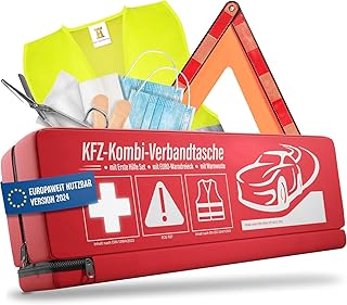 HELDENWERK KFZ Kombitasche (3 in 1) nach aktueller Norm 2024 - Inkl. Warndreieck, Warnweste - Verbandskasten Warndreieck S...