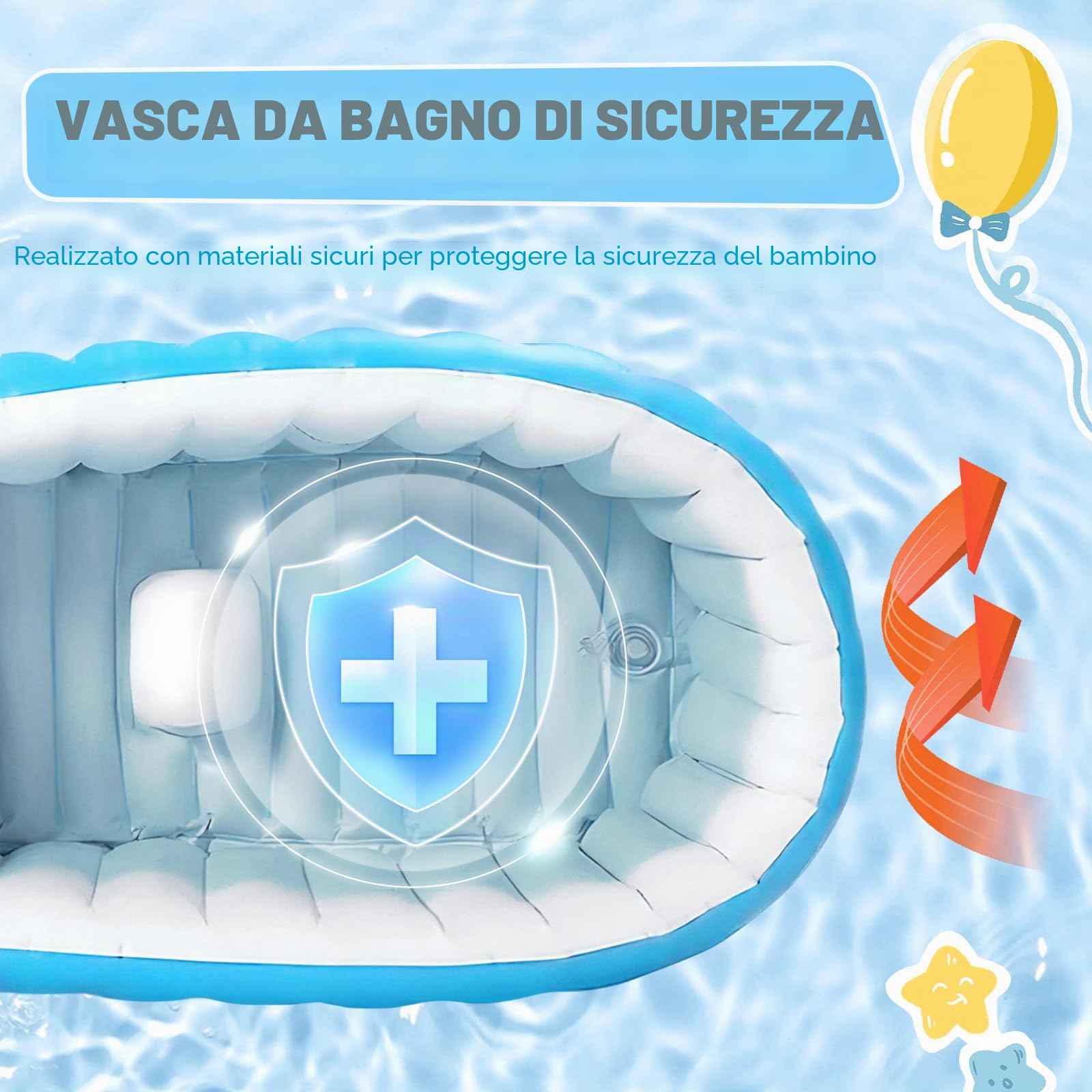 Vasca da Bagno Gonfiabile per Bambini, Vasca da Bagno Portatile da Viaggio con Pompa ad Aria, Vasca da Bagno Pieghevole Antiscivolo Mini Piscina, per Neonati e Bambini Piccoli
