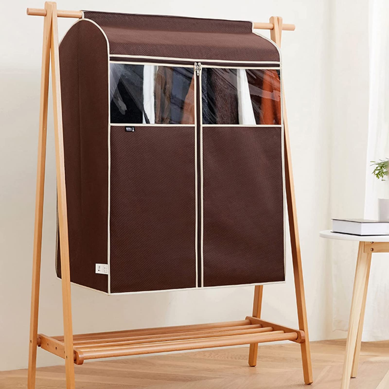 Custodie Abiti Armadio In Tessuto con Cerniera con Finestra Trasparente Visiva Copriabiti A Prova di Umidità e Polvere per Cappotti, Vestiti, Tute, Giacche e Piumini ( Color : Coffee , Size : 78*85*52