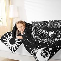 Vista 6 de Erosebridal Juego de ropa de cama con diseño de árbol de la vida, juego de edredón de sol y luna, ropa de cama gótica bohemia tamaño individual, 2