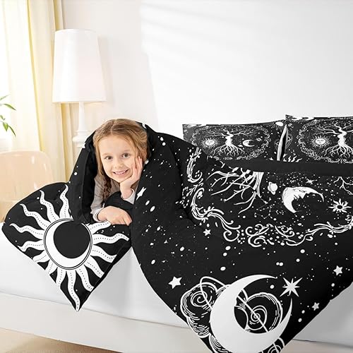 Miniatura 6 de Erosebridal Juego de ropa de cama con diseño de árbol de la vida, juego de edredón de sol y luna, ropa de cama gótica bohemia tamaño individual, 2