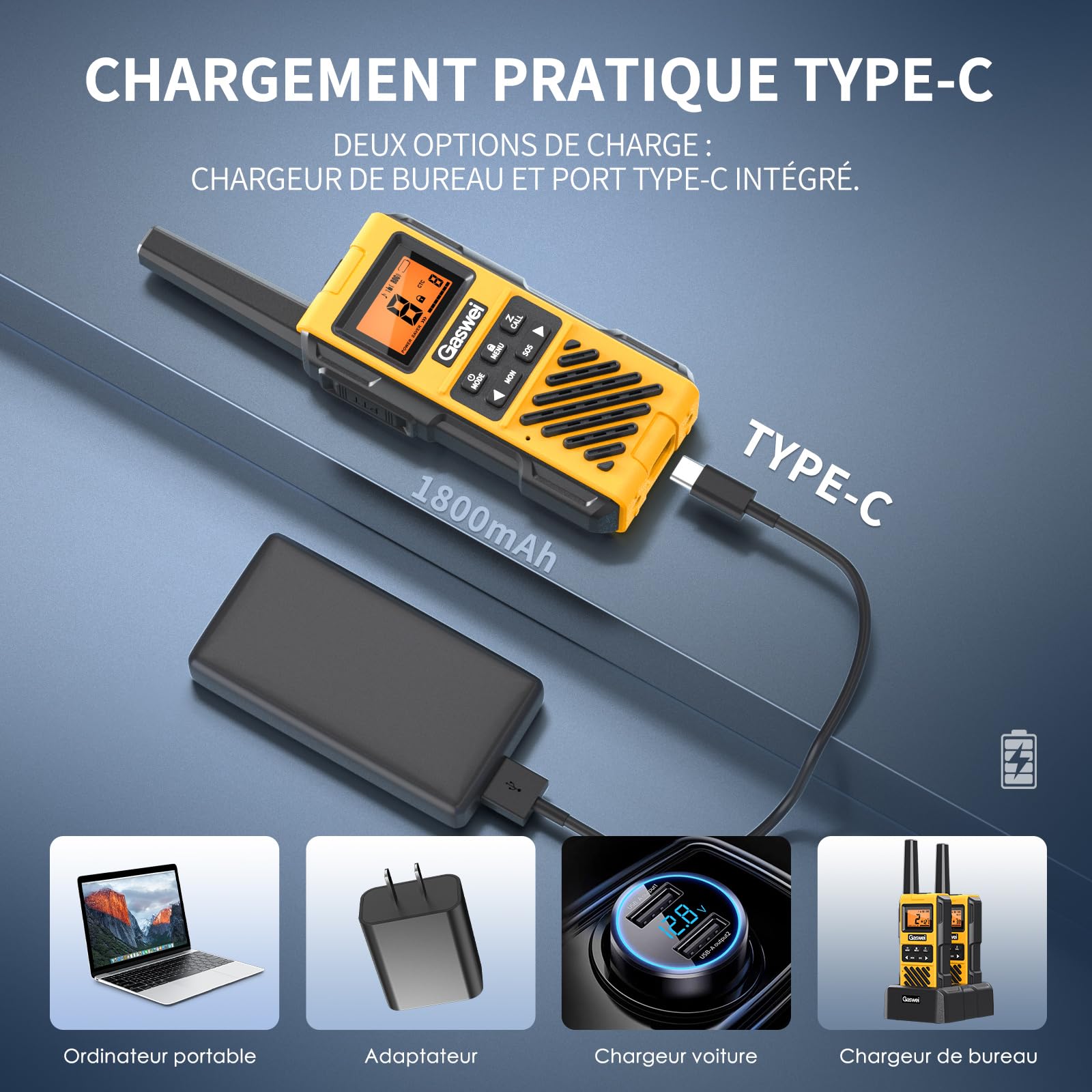 G1 Pro Talkie Walkie Longue portée Rechargeable IP67 Étanche Professionnelle pour Adultes, 16 canaux PMR446, Radio FM, VOX, Alarme SOS, Charge USB-C –Idéal Urgence, Plein air, Chantier.