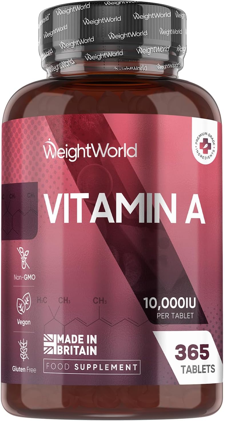 Vitamin A Tablets 10,000IU - 365 Tablets (1 Year Supply) - VIT A as Retinyl Acetate - Easy to Swallow, Non-GMO & Vegan-Friendly - Vitamin A Supplement for Men & Women - Made in the UK