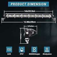 Vista 3 de nifeida Barra de luz LED de 14 pulgadas, 80 W, 8000 lúmenes, barra de luz LED de una sola fila, luces todoterreno impermeables, haz de inundación
