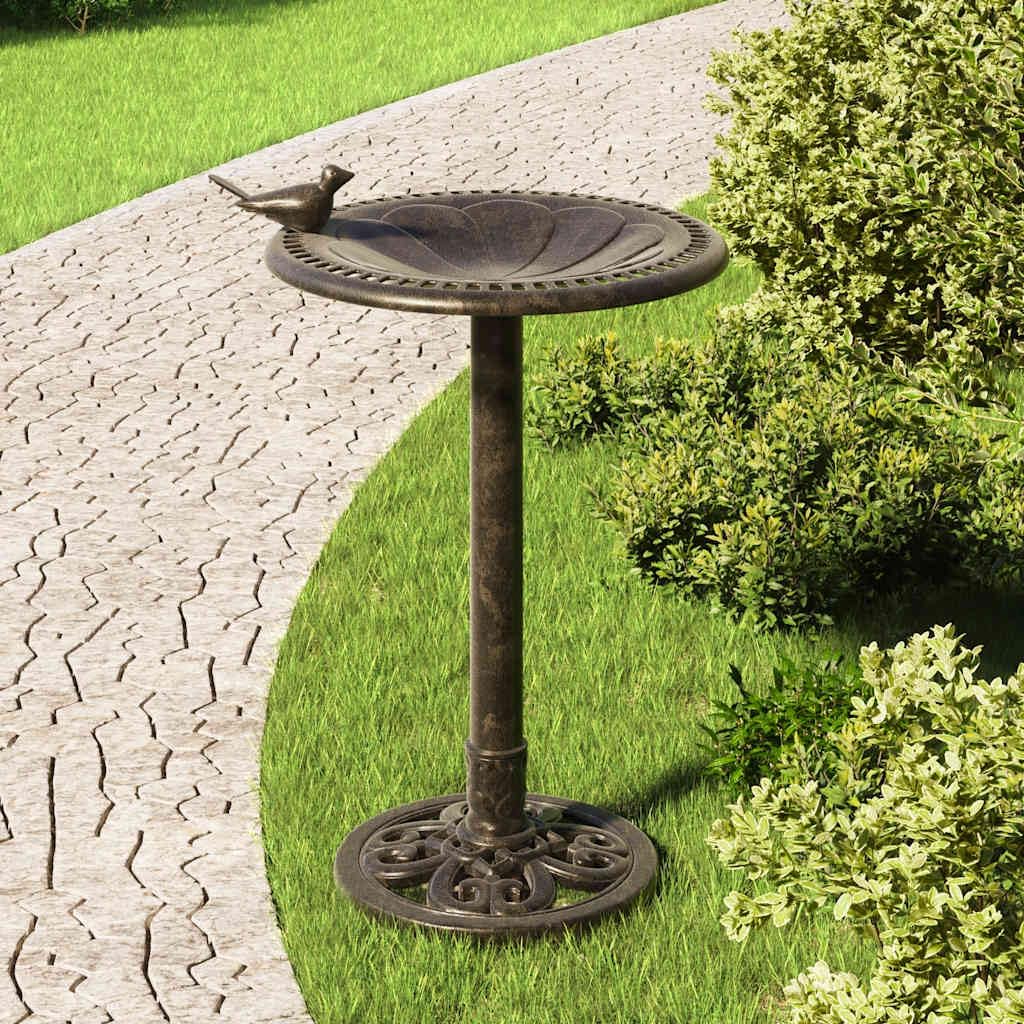 Baño para pájaros de plástico de color bronce, resistente a la intemperie, 50 x 76 cm, de pie, con base estable para jardín, decoración de jardín, bebedero para pájaros y comedero para beber y