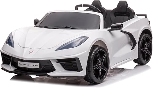 Elegante auto Chevrolet Corvette C8 de 2 plazas de 24 V para niños, luces LED, opciones de música, control remoto (azul)