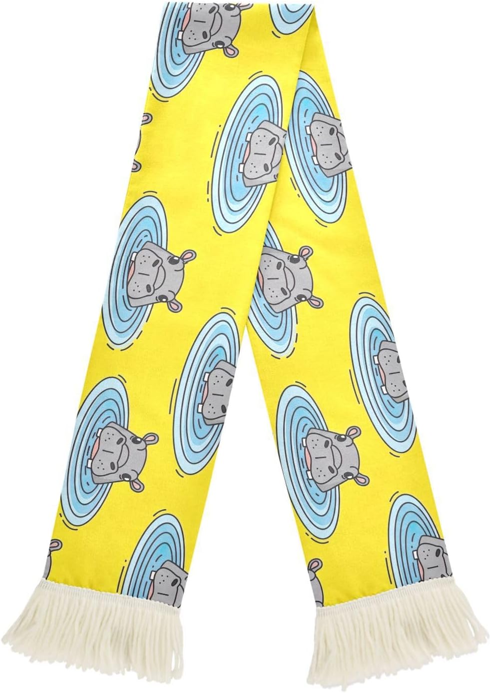 CHIFIGNO Funny Hippos Yellow Sports Fan Scarf Sweat Towel, Quick Dry Polyester Soccer Scarf for Cheering, Soft Rally Towel with Fringe Ends