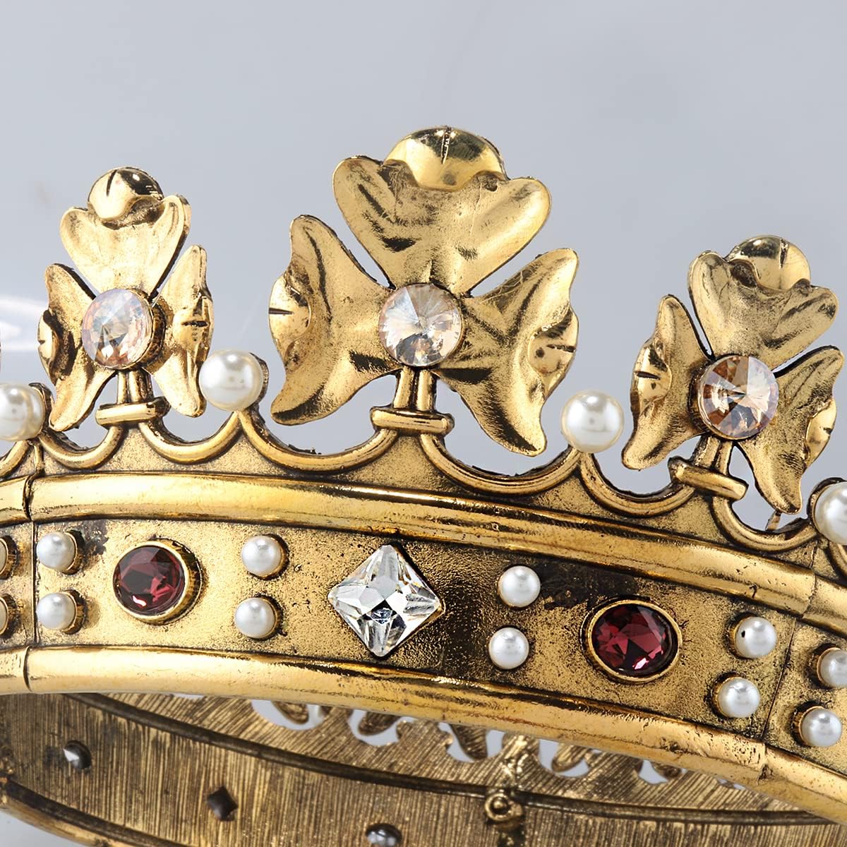 Barokowa królewska korona męska metalowa korona do włosów księcia pełne koło urodziny przyjęcie akcesoria do włosów na bal cosplay quinceanera, Small Size 6.1" Diameter, Kryształ górski, Kryształy