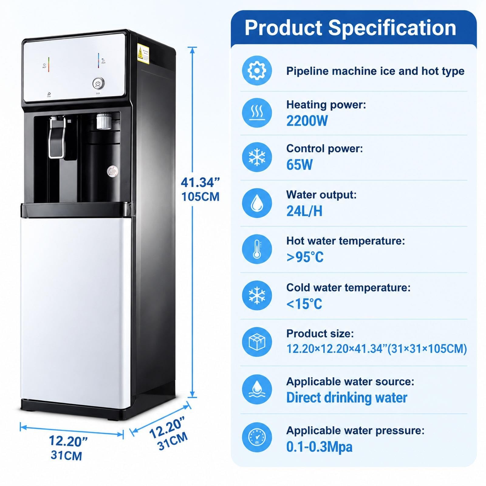 Dispensador de Agua Carga Suelo 3 en 1 Fría Caliente Particiones