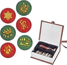 CRASPIRE Christmas Wax Seal Stamp Set, 6 Pieces Removable Sealing Brass Stamp Head with 1PCS Wood Handle for Envelope Postcard Label Wedding Invitation Embellishment