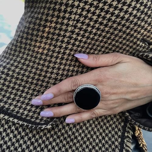 Black Onyx Gemstone 925 Sterling Silver Rings, Wedding Rings, Engagement Rings, Large Gemstone Rings, Statement Ring For Women, Vintage Style Ring, Handmade Boho Ring, Round Stone Ring, Gift For Her #TOP1