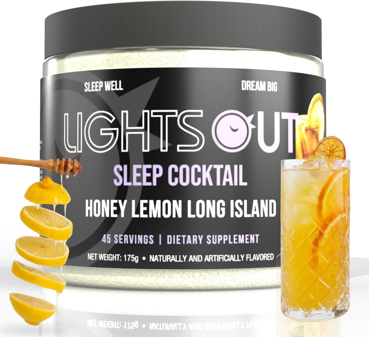 EarlyBird Lights Out Sleep Powder, Honey Lemon Calm Sleep Drink Mix with PharmaGABA, Magnesium & L-Theanin, Natural Sleep Aid for Adults, Calming Drink Mix for Relaxation & Deeper Sleep, 45 Scoops