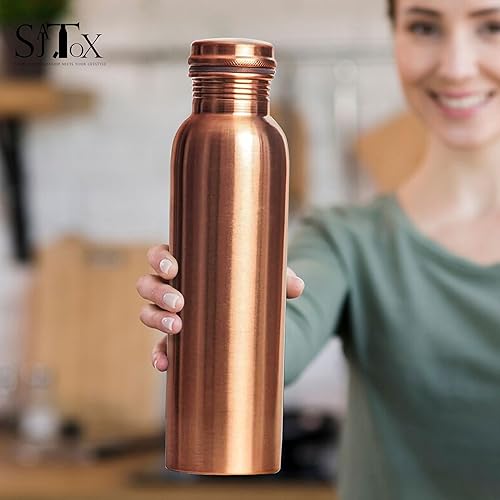 Miniatura 2 de Botella de agua de cobre puro  32 oz  Botella de cobre hecha a mano india para agua potable en viajes, senderismo, gimnasio, oficina, al aire libre