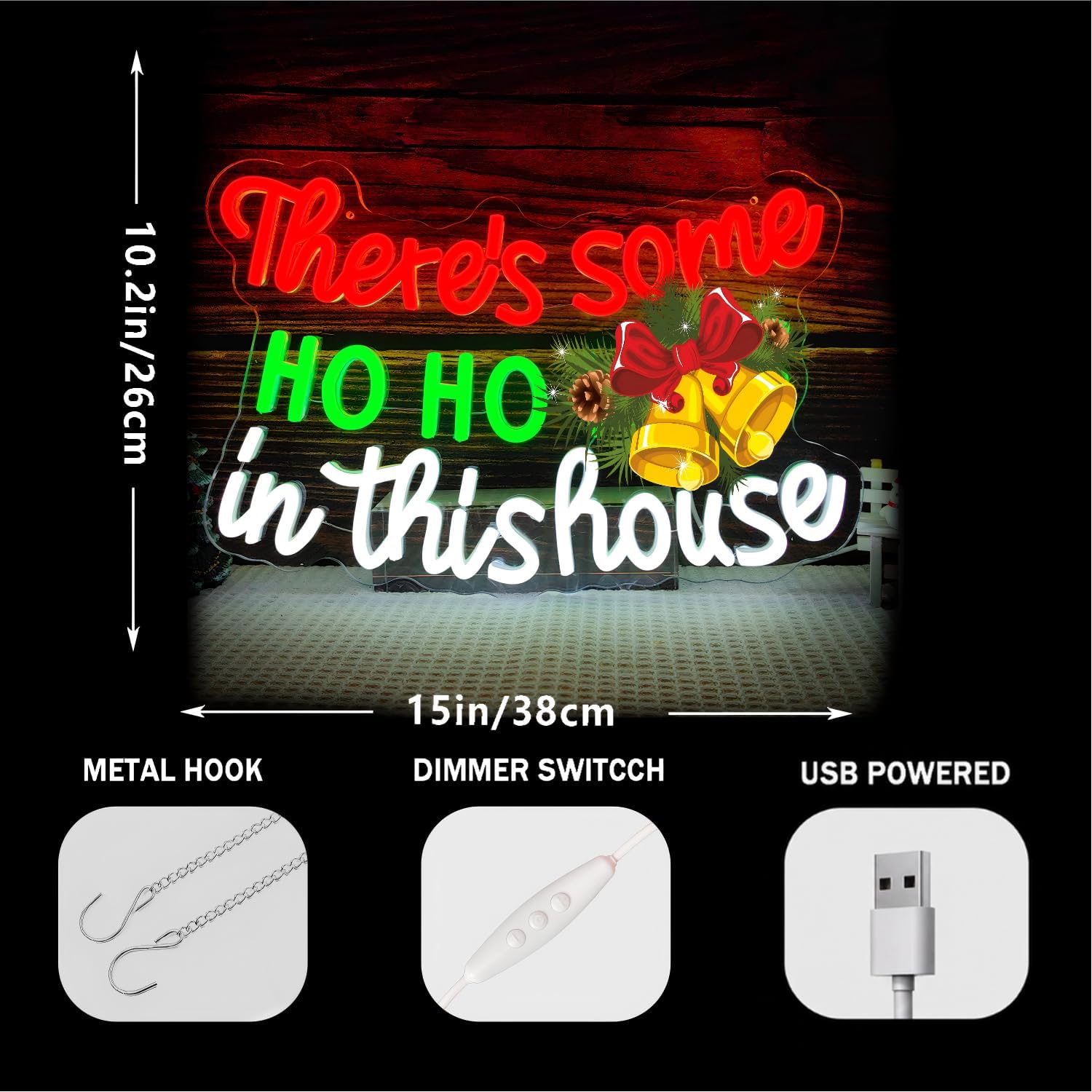 Letrero de neón de Navidad Ho, letrero LED de Navidad regulable con texto en inglés "There's Some Ho Ho Hos In This House", letrero de neón iluminado para regalo de Navidad, dormitorio, sala de estar