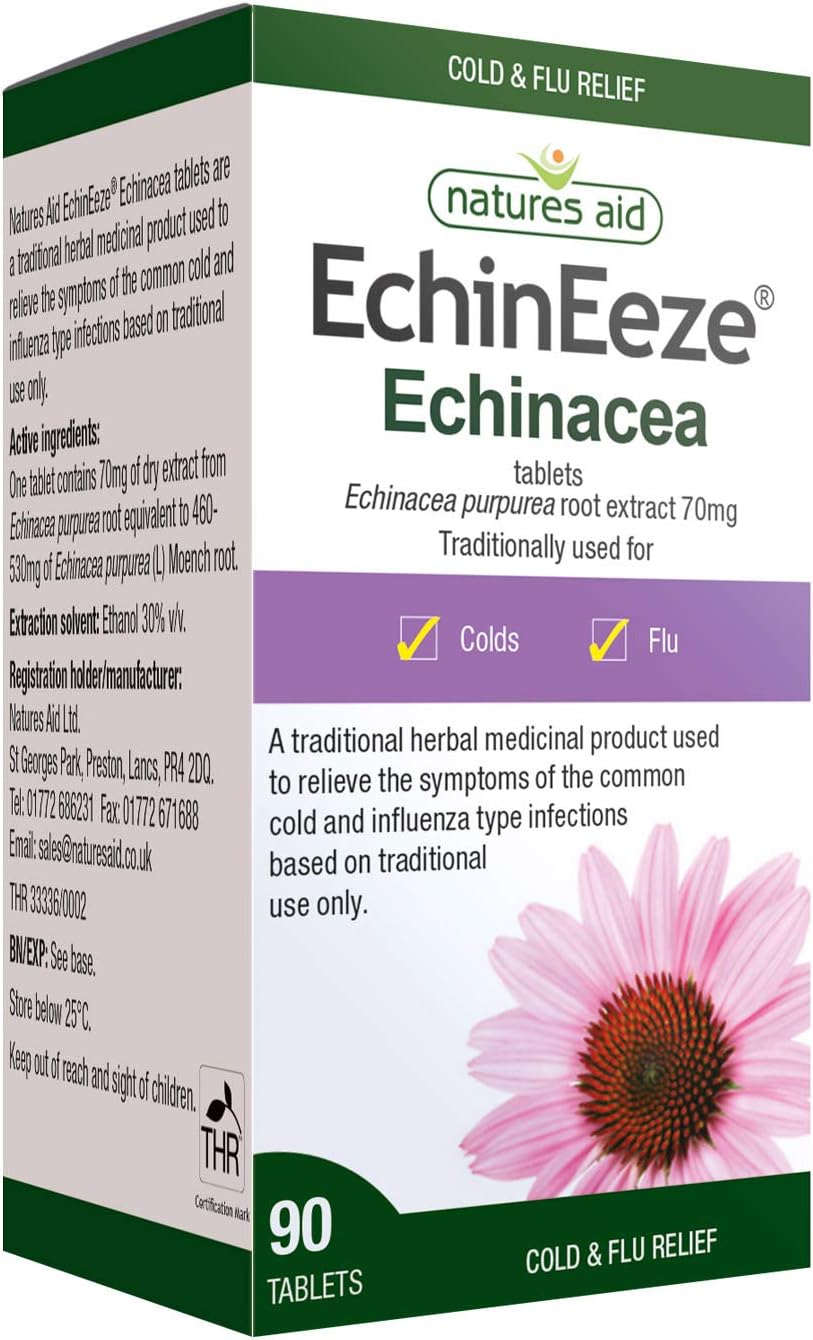 Natures Aid EchinEeze Echinacea, Relief of Symptoms of the Common Cold, Vegan, 90 Count (Pack of 1)