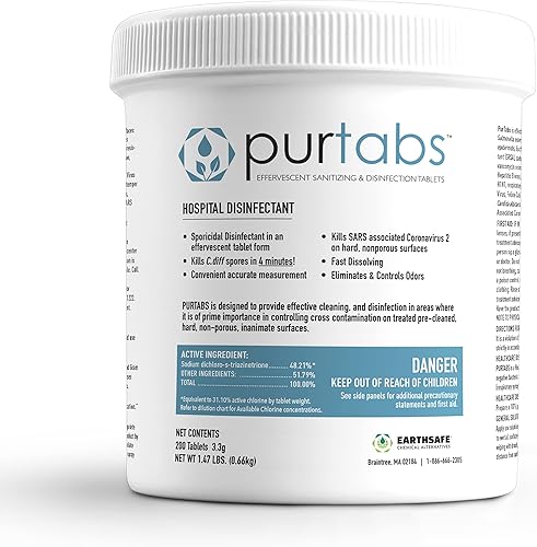 Desinfectante esporicida de tabletas NaDCC de 0.12 oz Multiusos, pestañas concentradas de disolución para solución a granel, uso con EvaClean