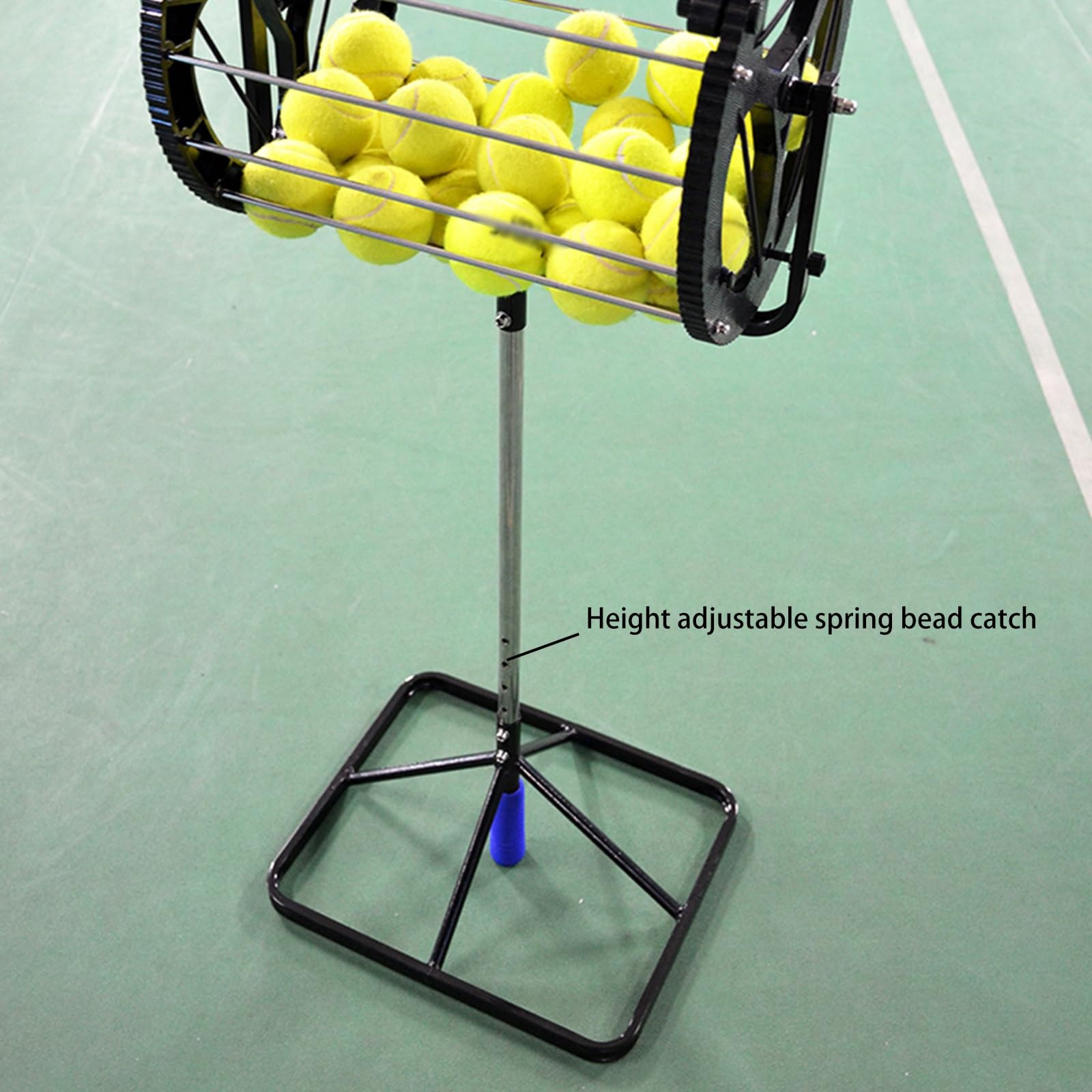 Raccoglitore automatico di palline da tennis con manico regolabile, capacità di 80 palline, ricevitore in acciaio inox per scuole, allenatori e club