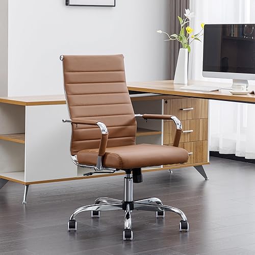 Miniatura 8 de Okeysen - Silla de escritorio de oficina, ergonómicas de cuero moderno, sillas de sala de conferencias, silla giratoria ejecutiva acanalada de