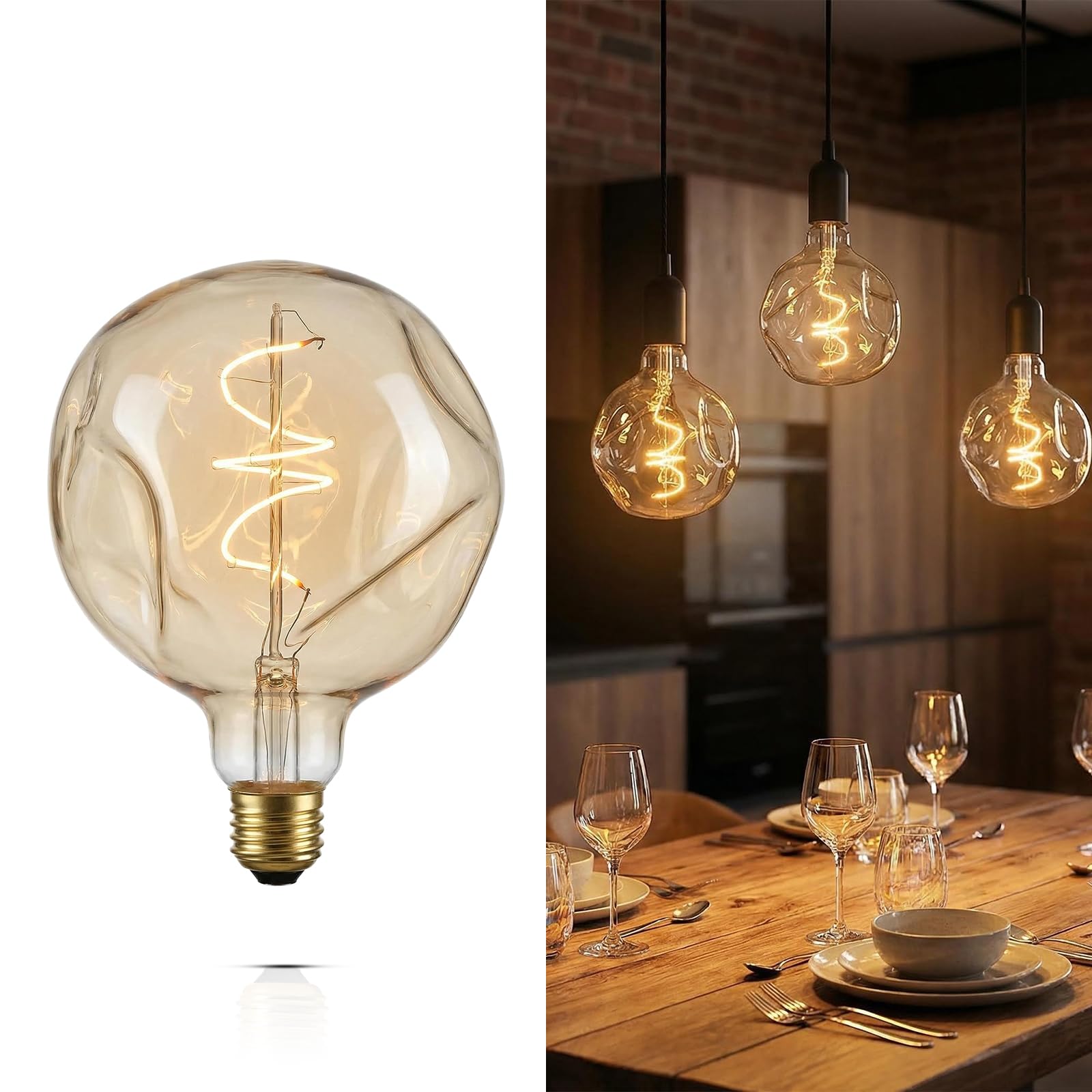 G125 Large Oversized LED Edison Bulb 5 Watt 400 Lumens 2200k Warm Yellow Unique Light Bulbs Amber Glass