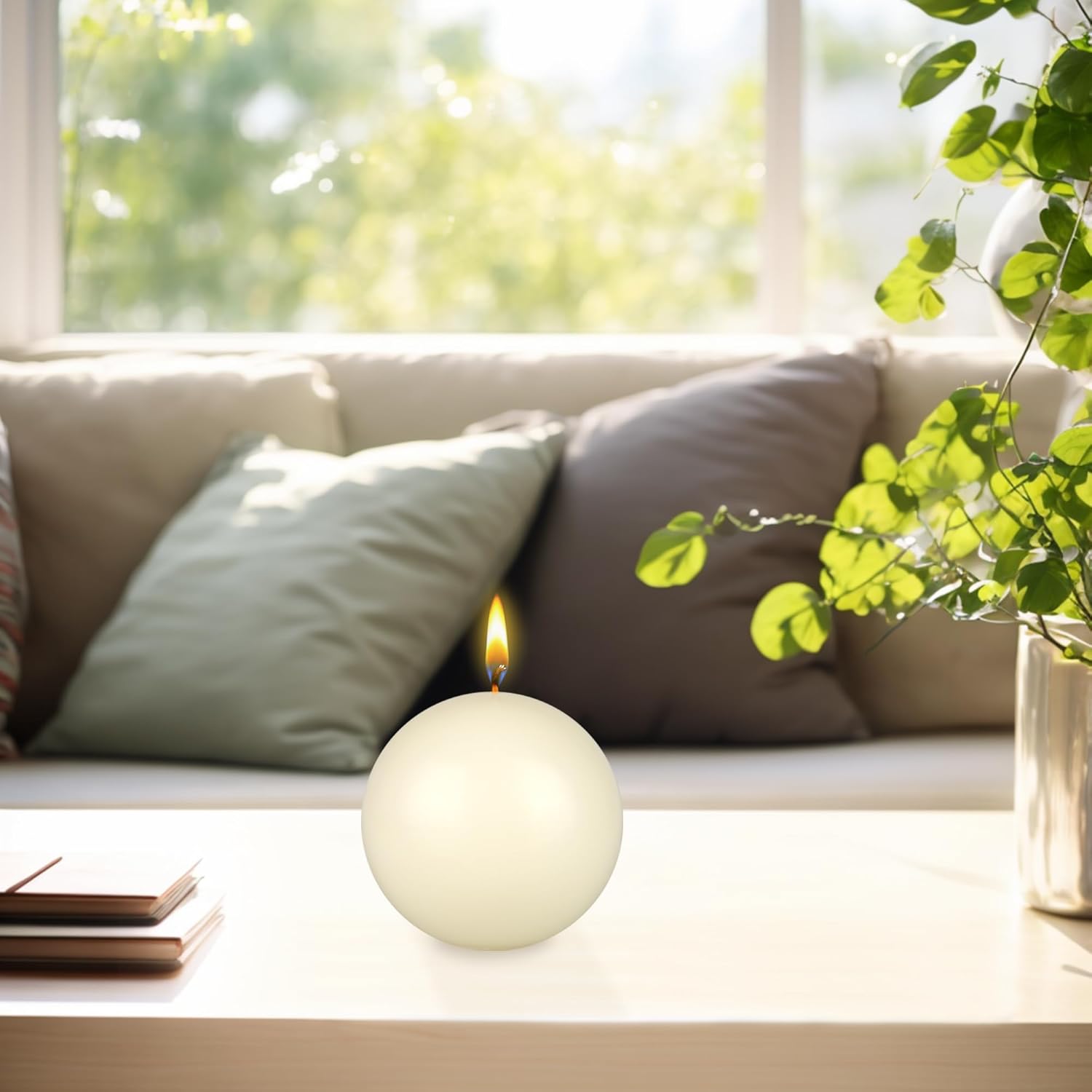 Mega Candles 1 pc Unscented Ivory Ball Round Candles, Hand Poured Premium Wax Candle 4 Inch x 4 Inch, Home Décor, Wedding Receptions, Occasions, Events, Festivities, Meditations, Relaxation - Image 3