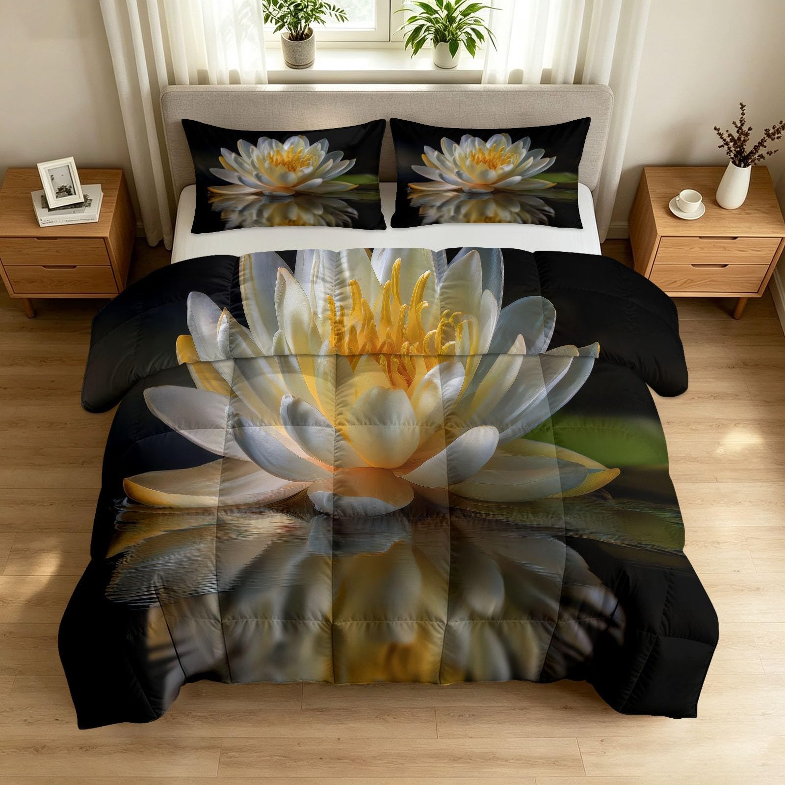 Piumino 135 x 200 cm, 4 stagioni, superficie dell'acqua di loto, petali, caldo, delicato sulla pelle, per tutto l'anno, 135 x 200 cm, per fotografia, senza rivestimento, lavabile, con 2 federe