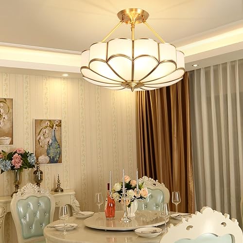 Miniatura 2 de -Lámpara de techo semiempotrada de 4 luces, lámpara de latón con pantalla de vidrio esmerilado, lámpara de comedor dorada, lámpara de techo moderna