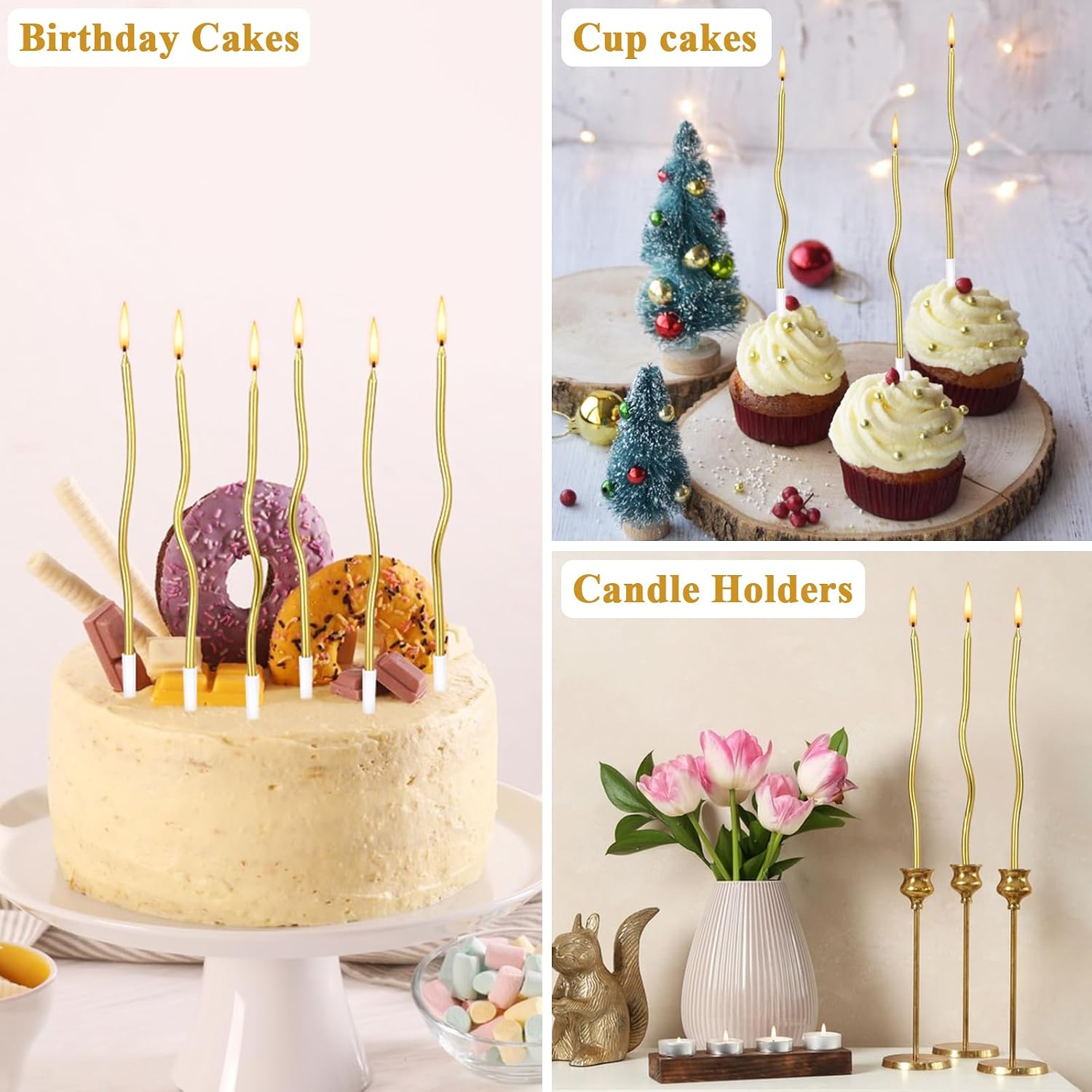 Birthday Candles Spiral Candles, 24 Pack Birthday Candles with Holders for Birthday Wedding Party Decoration, Slim and Long 6.3 Inch, Birthday Candles for Cake (Gold) image 5