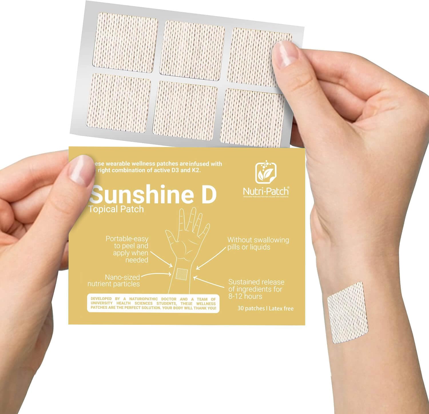 NUTRI-PATCH Sunshine D Topical Patch, Infused with D3, K2, Magnesium, 30 Count