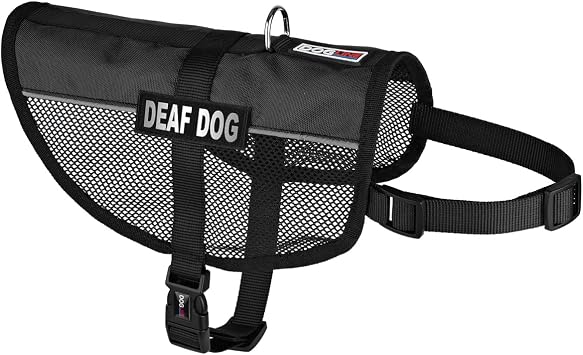 Dogline MaxAire Mesh Vest for Dogs and 2 Removable Deaf Patches, 13"-16", Black