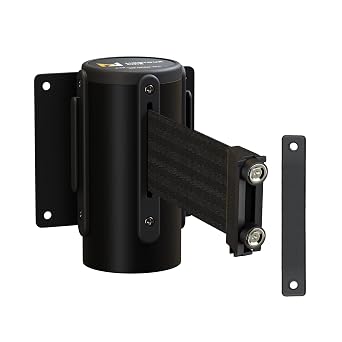 Montour Line WM115 Wall Mounted Retractable Belt Barrier, 8.5 Ft Black Belt | Magnetic Belt End, Fixed Mount and Black Casing, 2 Inch Wide Belt, Retraction Control, Wall Receiver and Hardware Included