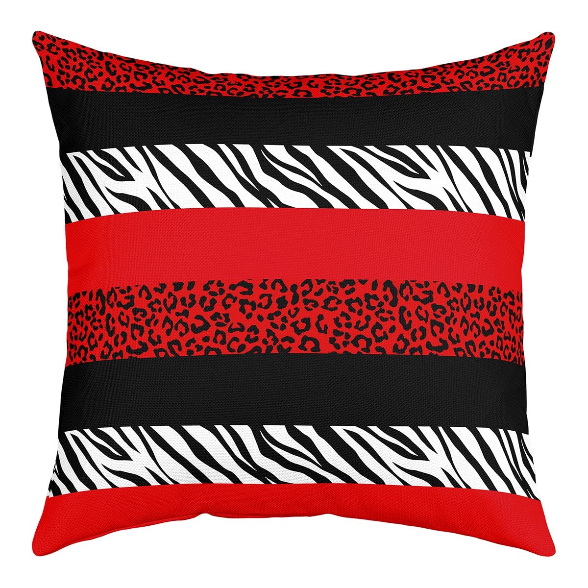 richhome Leopard Print Pillow Cover 24x24 Inch African Wild Animal Skin Print Pillow Case for Teens Adults Zebra Geometric Stripes Wildlife Tribal Style Cushion Cover for Room Decor Red Black โ image 1