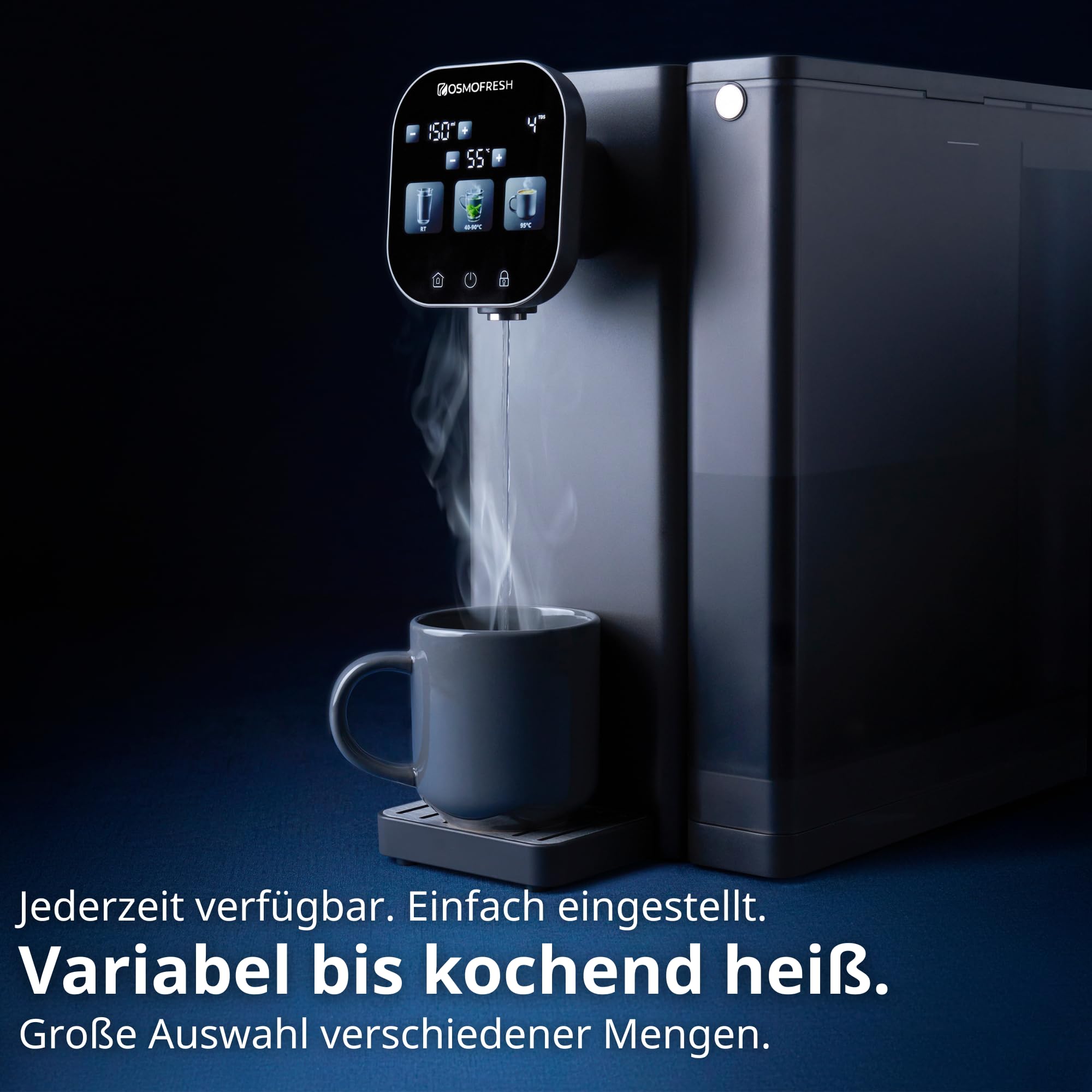 OsmoFresh Fusion Air Auftisch Osmoseanlage Heißwasserspender 3-Fach UV-C LED TÜV zertifiziert