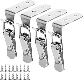 4PCS 90 Degree Tool Box Hood Locks Latches, Stainless Steel Spring Loaded Toggle Latch Catch Catch Hasp Clamp Clip Lock with 16 Screws for Wooden Case Toolboxes Cabinet Chest (with Lock Hole)
