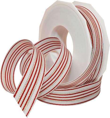 Morex Ribbon V93539.25/20-030 Cinta de grogrén de Navidad, 7/8 pulgadas por 20 yardas, rojo y blanco