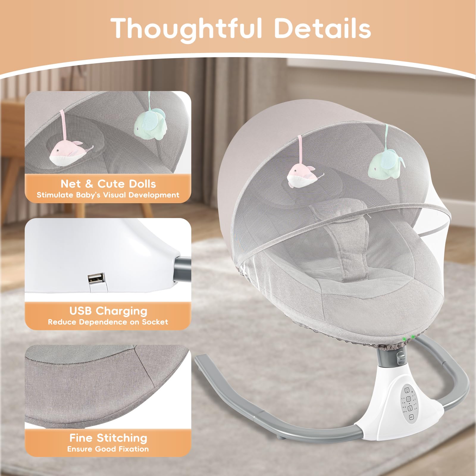 Fauteuil Berçant Électrique USB, Siège Relax Pliable avec Télécommande, 12 Mélodies Bluetooth 5 Vitesses Minuteur, Tissu Doux Lavable Structure Acier, Compact Pour Maison Extérieur, Bleu 100x75x86cm