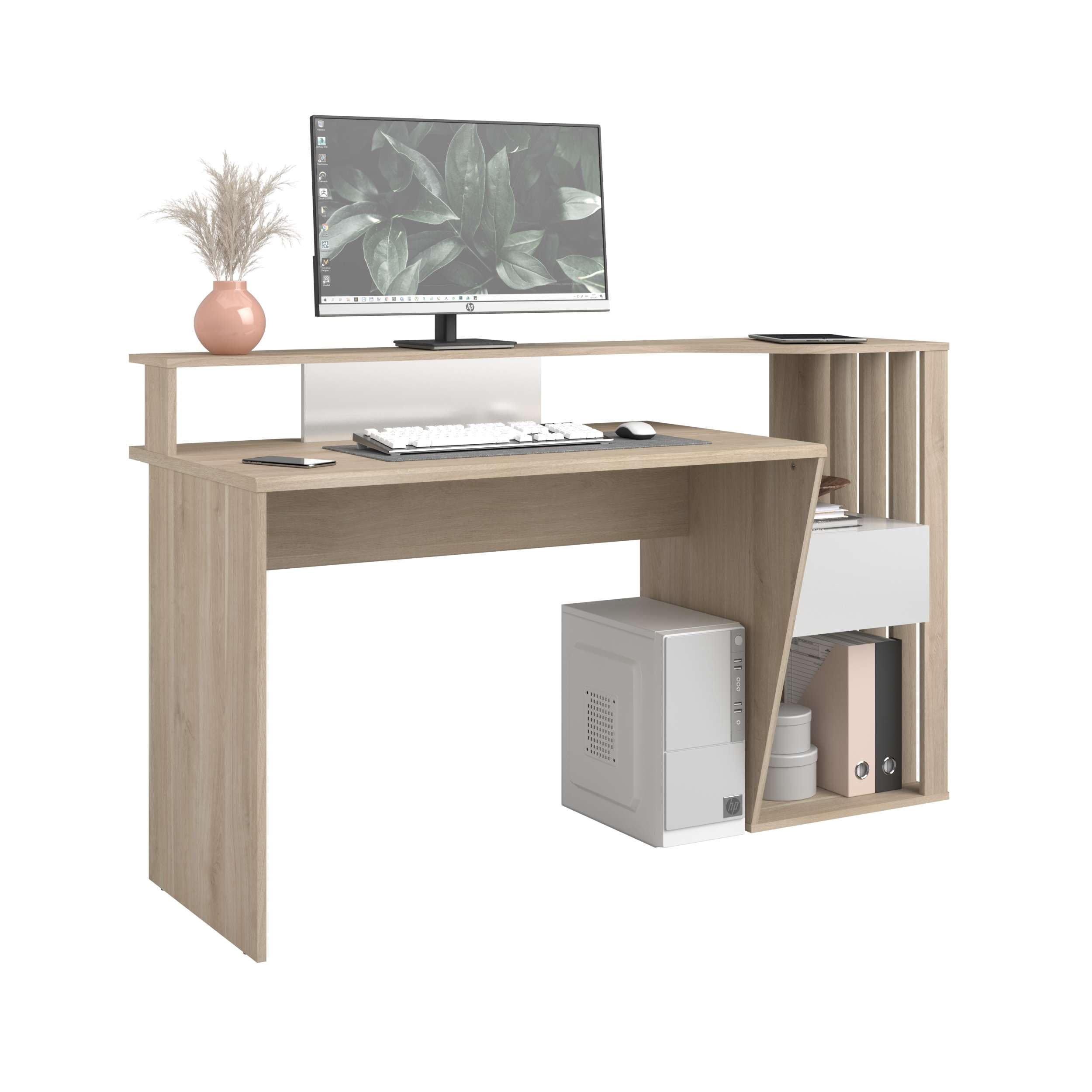 Miroytengo Bureau design moderne couleur chêne japonais 157 x 92 x 60 cm