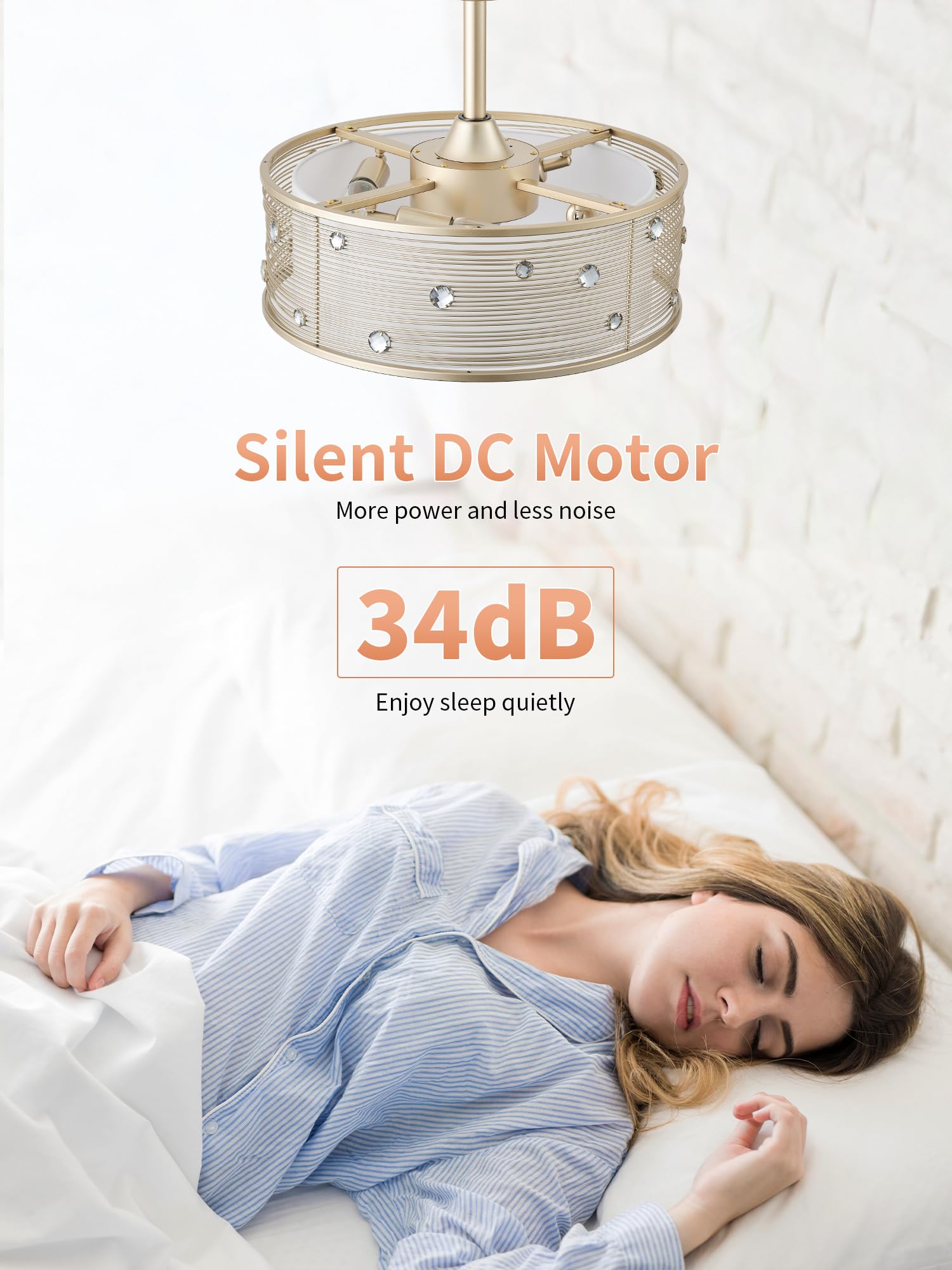 MizWacky Gold Crystal Fandelier Ceiling Fans with Lights, 20" Gold Flower Chandelier Ceiling Fan with Light Remote Control, Caged Mid-Century with 6 Speeds for Bedroom, Nursery, Living Room: Gold