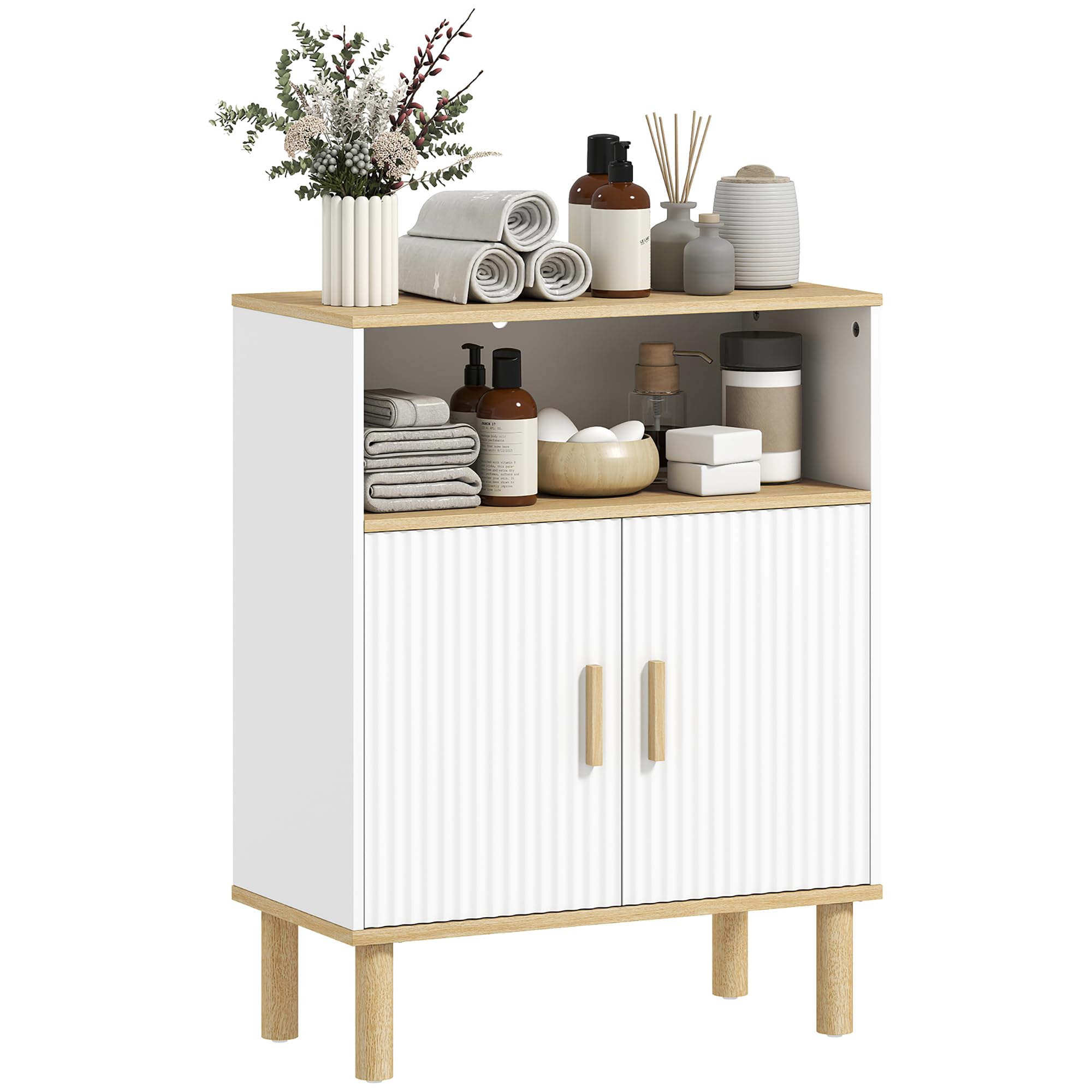 HOMCOM Meuble de Salle de Bain 60 x 29,5 x 76,5 cm Blanc et Bois Naturel