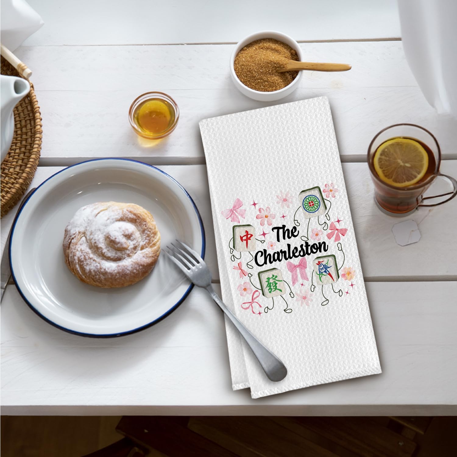 Funny Mahjongg Gifts Kitchen Towels, Mahjong Lovers Players Gifts Dish Tea Hand Towels for Kitchen Bathroom Decor, Coquette Pink Bow Floral Mah Jong for Women Decorative 16x24 Inch - Image 2