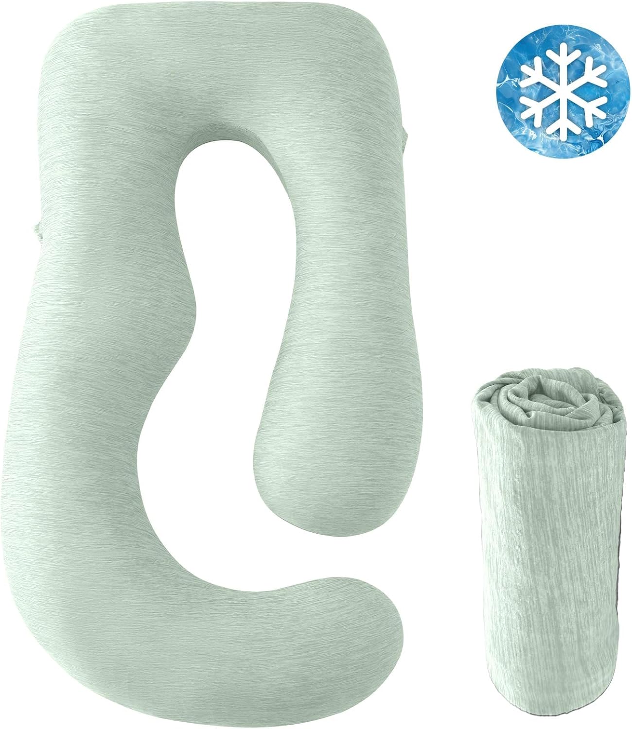 Sasttie Pregnancy Pillow Cooling Light Green, Cooling Maternity Pillow Cover Fits 55/57 Inch Pregnant Pillow, Green