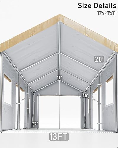Miniatura 4 de DEXSO Carport - Garaje portátil resistente de 13 x 20 pies, postes de acero de 0.039 pulgadas y toldo impermeable de polietileno de 6.35 oz, con