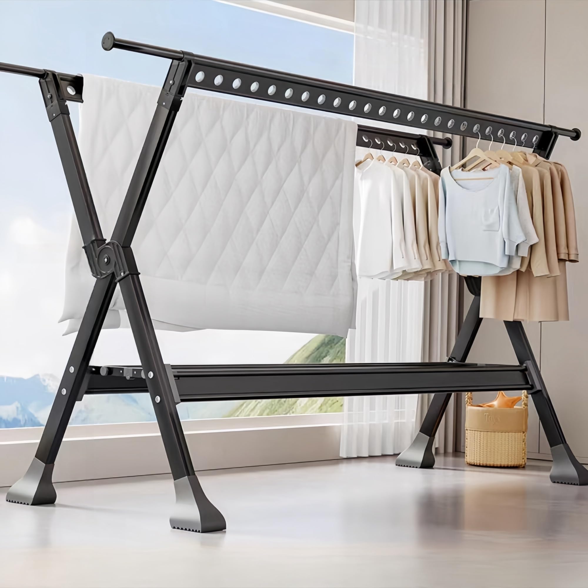 yacoxe Clothes drying rack,Freestanding Laundry Drying Rack, Stainless steel anti-slip clothes drying rack,，expandable clothes drying rack，for drying clothes, sheets, shoes, dolls, etc.(C,130-230 cm)