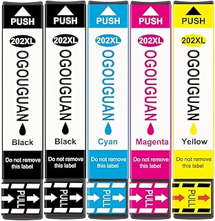OGOUGUAN 202XL Remanufactured Ink Cartridge Replacement for 202 XL 202XL T202XL for XP-5100 WF-2860 Printer New Upgraded Chips(2 Black, 1 Cyan, 1 Magenta, 1 Yellow)