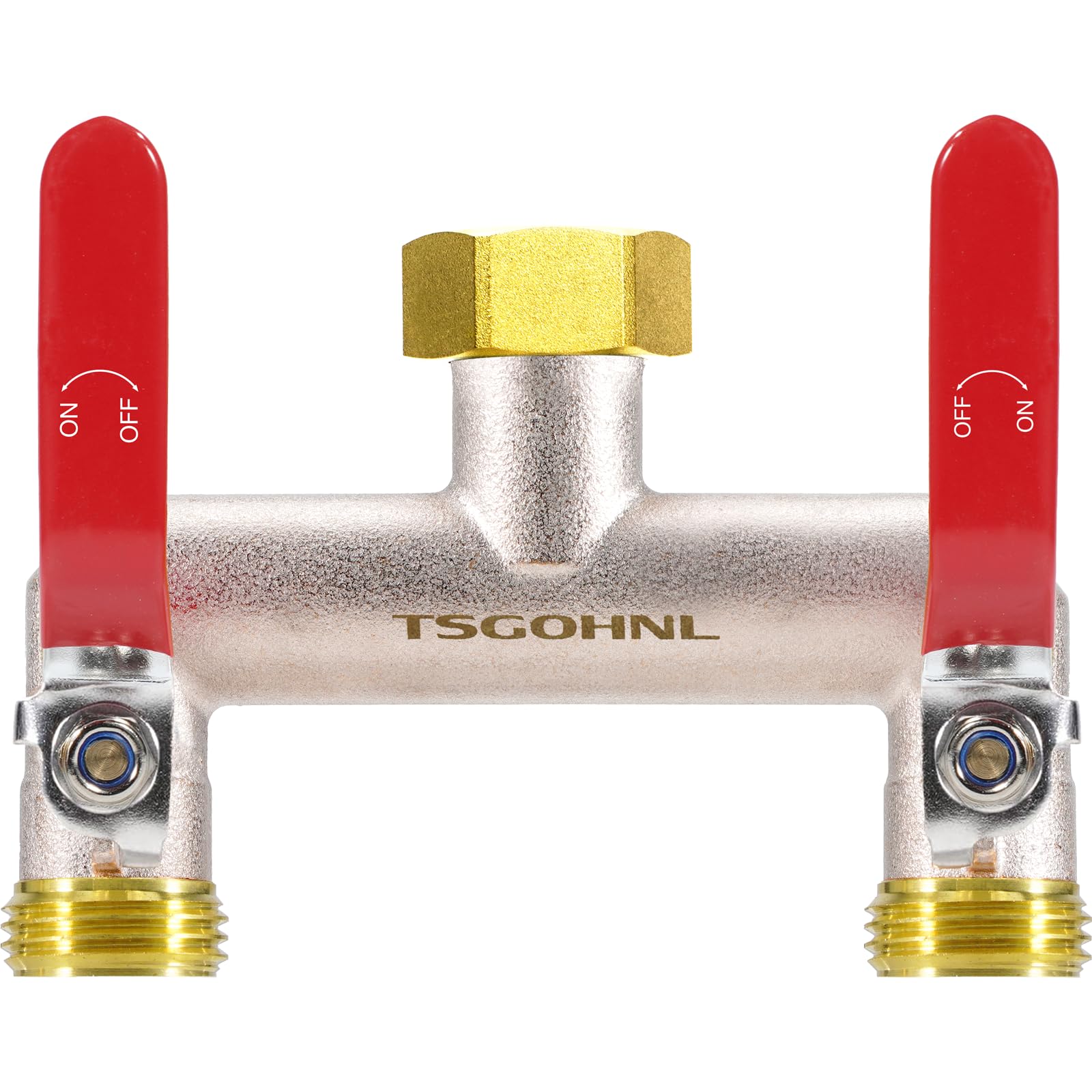 2 Way Hose Splitter, 3/4" GHT Brass Garden Hose Splitter (Red)