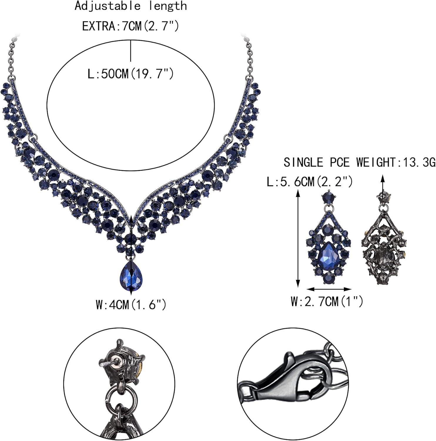 EVER FAITH Wedding Jewelry for Bride Austrian Crystal Elegant V-Shaped Teardrop Bridal Prom Statement Necklace Earrings Set for Women