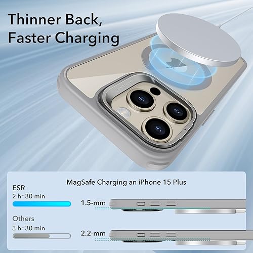 Vista 564 de ESR - Funda para iPhone 15 compatible con MagSafe, funda protectora de grado militar con soporte integrado, cubierta trasera resistente a